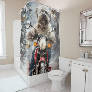 Havanese Hond Rijden Motorfiets Kerstmis Douchegordijn