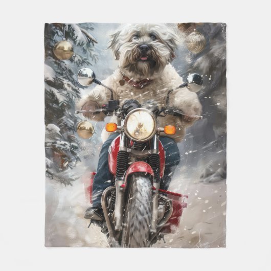 Havanese Hond Rijden Motorfiets Kerstmis Fleece Deken (Voorkant)