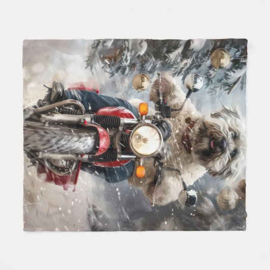 Havanese Hond Rijden Motorfiets Kerstmis Fleece Deken (Voorkant (Horizontaal))