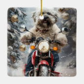 Havanese Hond Rijden Motorfiets Kerstmis Keramisch Ornament (Achterkant)