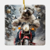 Havanese Hond Rijden Motorfiets Kerstmis Keramisch Ornament (Voorkant)