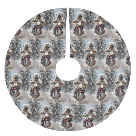 Havanese Hond Rijden Motorfiets Kerstmis Kerstboom Rok (Voorkant)