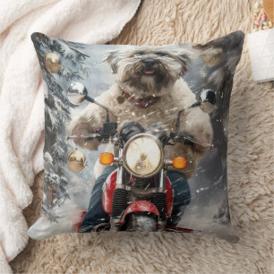 Havanese Hond Rijden Motorfiets Kerstmis Kussen