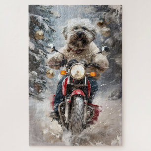 Havanese Hond Rijden Motorfiets Kerstmis Legpuzzel