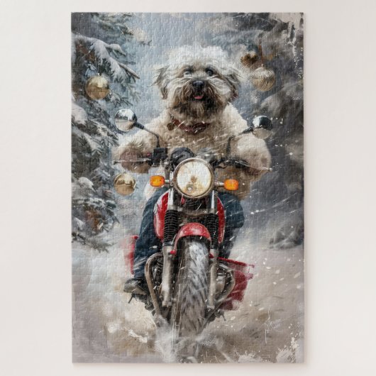 Havanese Hond Rijden Motorfiets Kerstmis Legpuzzel (Verticaal)