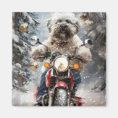 Havanese Hond Rijden Motorfiets Kerstmis Magneet (Voorkant)
