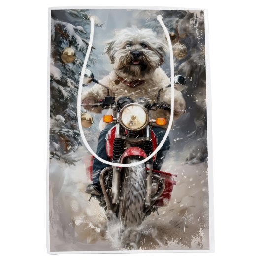 Havanese Hond Rijden Motorfiets Kerstmis Medium Cadeauzakje (Voorkant)