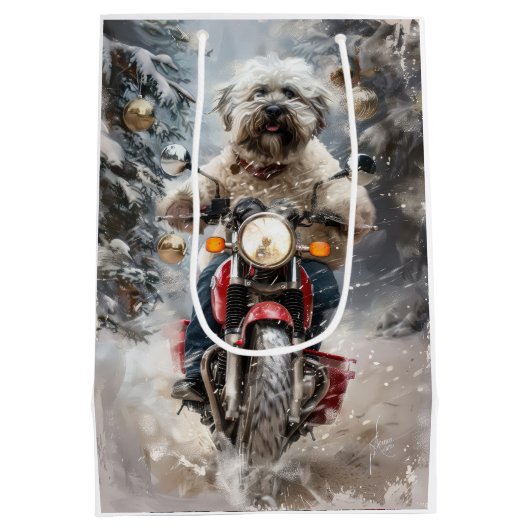 Havanese Hond Rijden Motorfiets Kerstmis Medium Cadeauzakje (Achterkant)