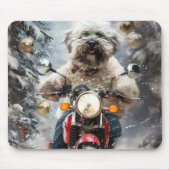 Havanese Hond Rijden Motorfiets Kerstmis Muismat (Voorkant)