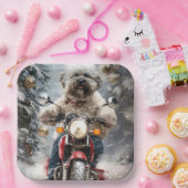 Havanese Hond Rijden Motorfiets Kerstmis Papieren Bordje (Feest)