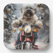 Havanese Hond Rijden Motorfiets Kerstmis Papieren Bordje (Voorkant)