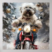 Havanese Hond Rijden Motorfiets Kerstmis Poster (Voorkant)