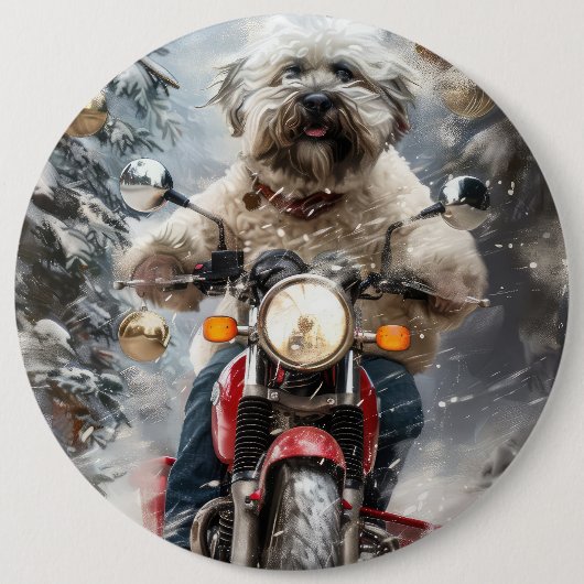Havanese Hond Rijden Motorfiets Kerstmis Ronde Button 6,0 Cm (Voorkant)