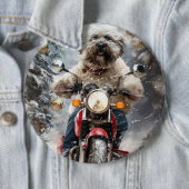 Havanese Hond Rijden Motorfiets Kerstmis Ronde Button 6,0 Cm (In situ)