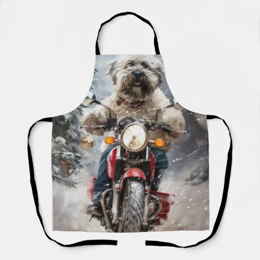 Havanese Hond Rijden Motorfiets Kerstmis Schort (Voorkant)