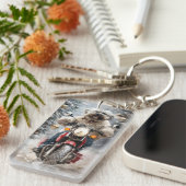 Havanese Hond Rijden Motorfiets Kerstmis Sleutelhanger (Voorkant Rechts)