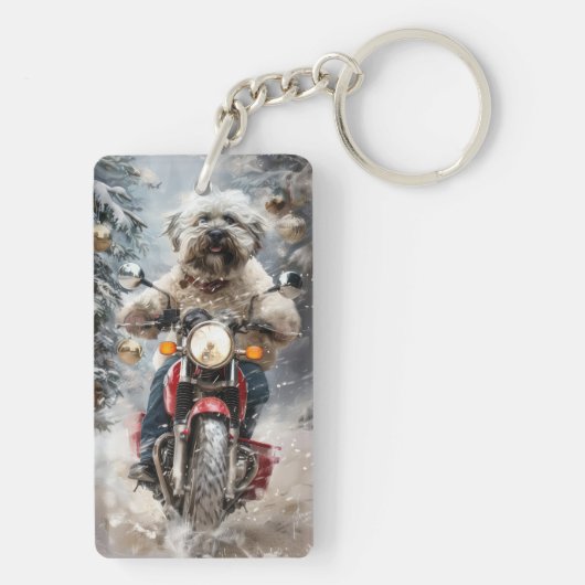 Havanese Hond Rijden Motorfiets Kerstmis Sleutelhanger (achterkant)