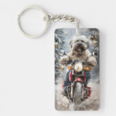 Havanese Hond Rijden Motorfiets Kerstmis Sleutelhanger (Voorkant)