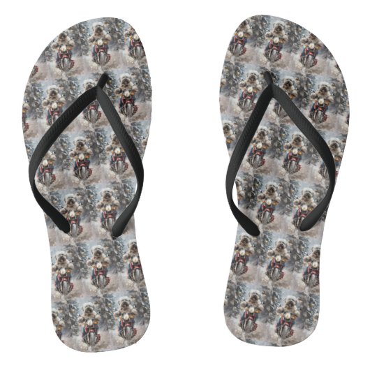 Havanese Hond Rijden Motorfiets Kerstmis Teenslippers (Voetbed)