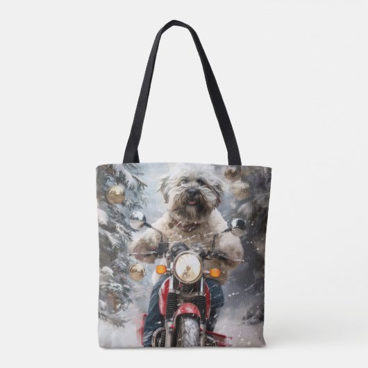 Havanese Hond Rijden Motorfiets Kerstmis Tote Bag (Achterkant)