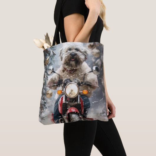 Havanese Hond Rijden Motorfiets Kerstmis Tote Bag (Dichtbij)