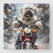 Havanese Hond Rijden Motorfiets Kerstmis Vierkante Klok (Voorkant)