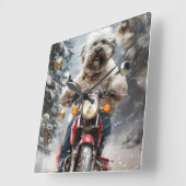 Havanese Hond Rijden Motorfiets Kerstmis Vierkante Klok (Hoek)