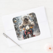 Havanese Hond Rijden Motorfiets Kerstmis Vierkante Sticker (Envelop)