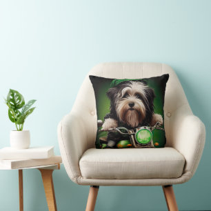Havanese hond rijdt op fiets St. Patrick's Day Kussen
