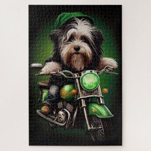 Havanese hond rijdt op fiets St. Patrick's Day Legpuzzel