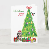 Havanese Hond, Vogel en Kerstboom Feestdagen Kaart (Voorkant)