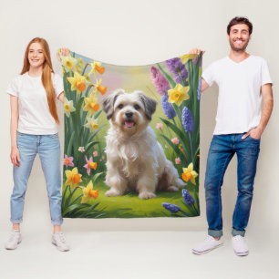 Havanese Hond Voorjaarsbloemen Schilderij Fleece Deken