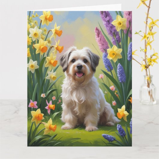 Havanese Hond Voorjaarsbloemen Schilderij  Kaart (Gele Bloem)