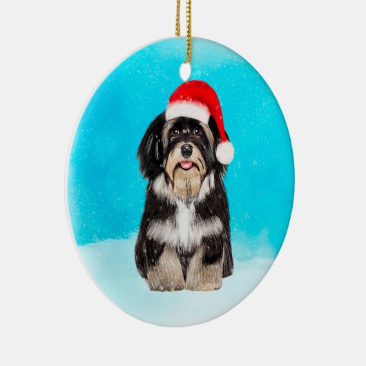 Havanese Hond Zittend In Sneeuw Kerst Pet Keramisch Ornament (Rechts)