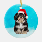 Havanese Hond Zittend In Sneeuw Kerst Pet Keramisch Ornament (Voorkant)