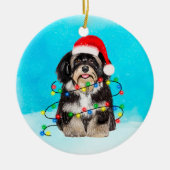 Havanese Hond Zittend In Sneeuw Kerst Pet Lichten Keramisch Ornament (Voorkant)