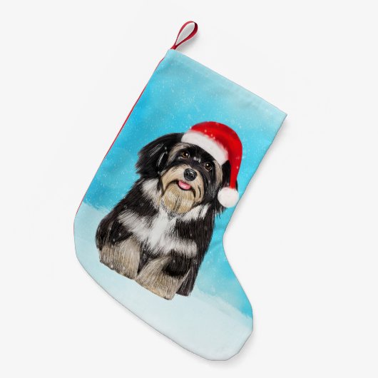 Havanese Hond Zittend Op Strand Kerst Pet Kleine Kerstsok (Voorkant (Hangend))
