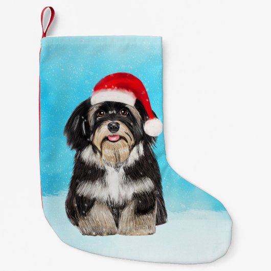 Havanese Hond Zittend Op Strand Kerst Pet Kleine Kerstsok (Voorkant)