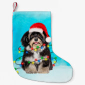 Havanese Hond Zittend Op Strand Kerst Pet Lichten Kleine Kerstsok (Voorkant)