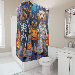 Havanese honden trick-or-treating Halloween kostuu Douchegordijn