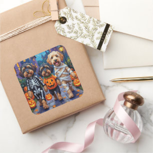 Havanese honden trick-or-treating Halloween kostuu Vierkante Sticker