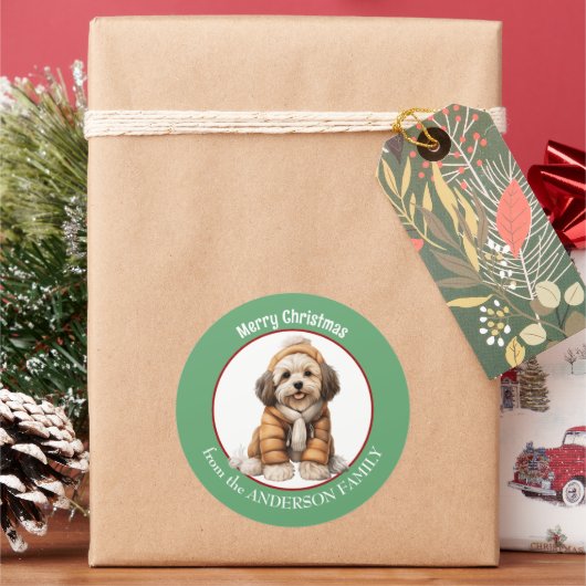 Havanese Hondenpuppy Winterjas en Pet Kerst Ronde Sticker (Feestdagen)