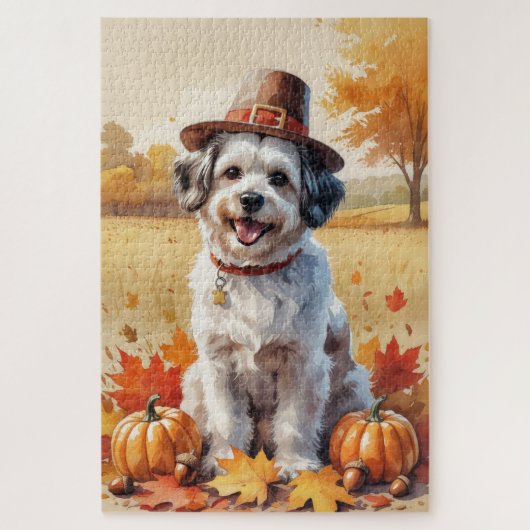 Havanese in herfstbladeren Thanksgiving kunst Legpuzzel (Verticaal)