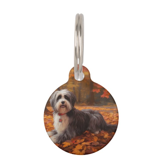 Havanese in herfstbladeren val inspireren  huisdierpenning (Voorkant)