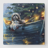 Havanese Kerst Feestelijke Reis Vierkante Klok (Voorkant)