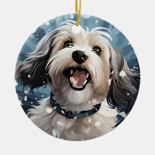 Havanese kerst, hondenherdenkingsgeschenk, hondenl keramisch ornament (Voorkant)