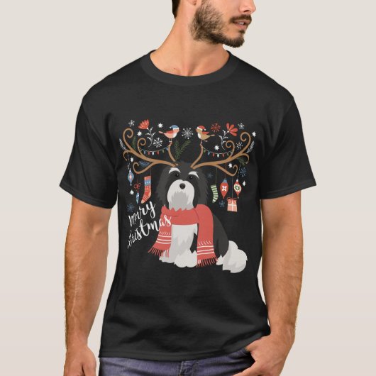 Havanese Kerst Rendier Hond T-shirt (Voorkant)