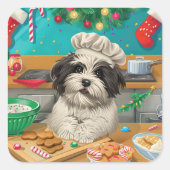 Havanese Kerstbakfeest: Festieve Kerstmis Vierkante Sticker (Voorkant)