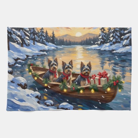 Havanese Kerstboot Vakantie Theedoek (Horizontaal)
