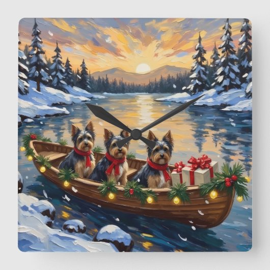Havanese Kerstboot Vakantie Vierkante Klok (Voorkant)